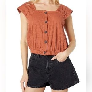 Madewell Crinkle Knit Button-Front Blouse Desert Clay Women’s Size 2XL NWT